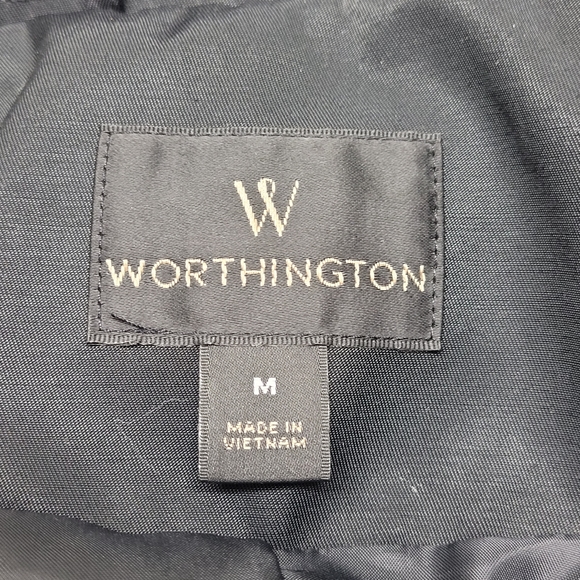 Worthington rain pea coat long with hood faux leather trim - Picture 14 of 15